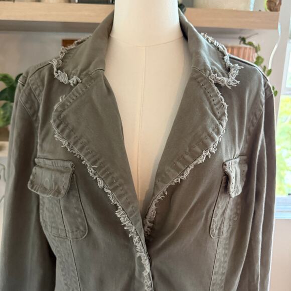 Vintage Military Denim Olive Green Structure Jacket Womens Large Casual Y2K - Picture 4 of 9